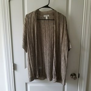 2x Dressbarn tan open-front cardigan, EUC